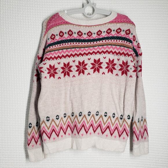 Wonder Nation Fairisle Sweater Girls Large 10-12 White Pink Holiday Winter Cozy - Picture 2 of 16